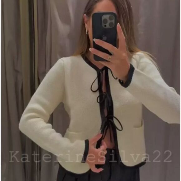 ZARA KNIT CARDIGAN WITH TIES - Picture 2 of 10